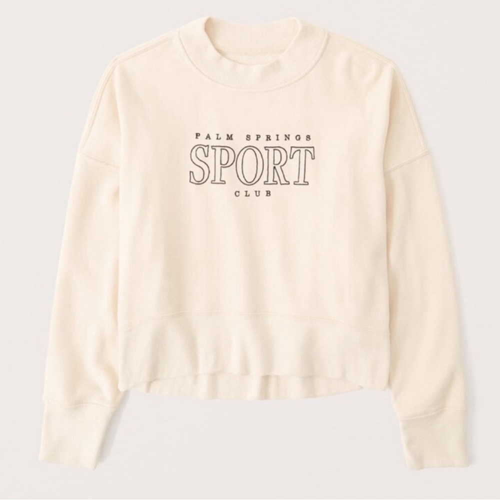 Abercrombie & Fitch Cream "Palm Springs Sport Club" Cropped Sweatshirt
